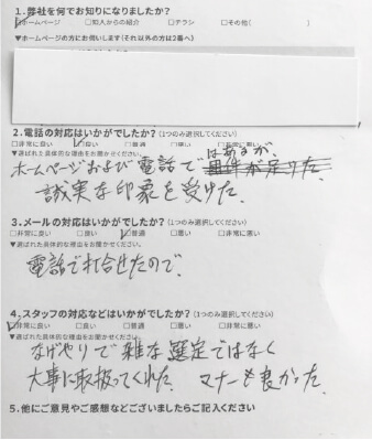 愛知県名古屋市　60代女性　アンケート